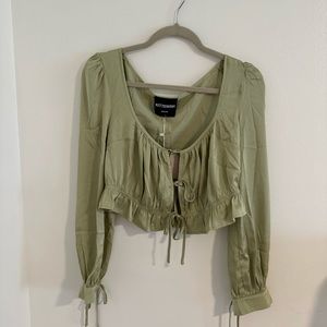 Kittenish Satin Green Crop Top